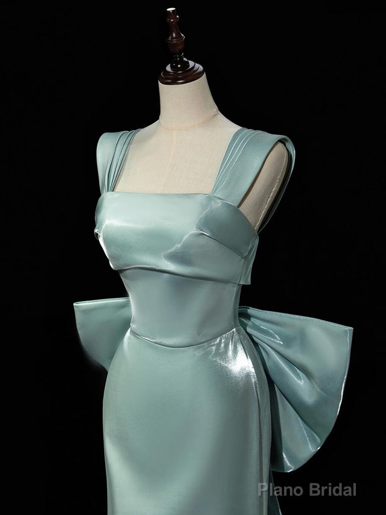 Simple hydra Satin Bow Tie Green Long Prom Dress, Green Long Formal Dress Secondary image