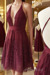 Simple lace v neck tulle short Formal Prom dress, homecoming dress