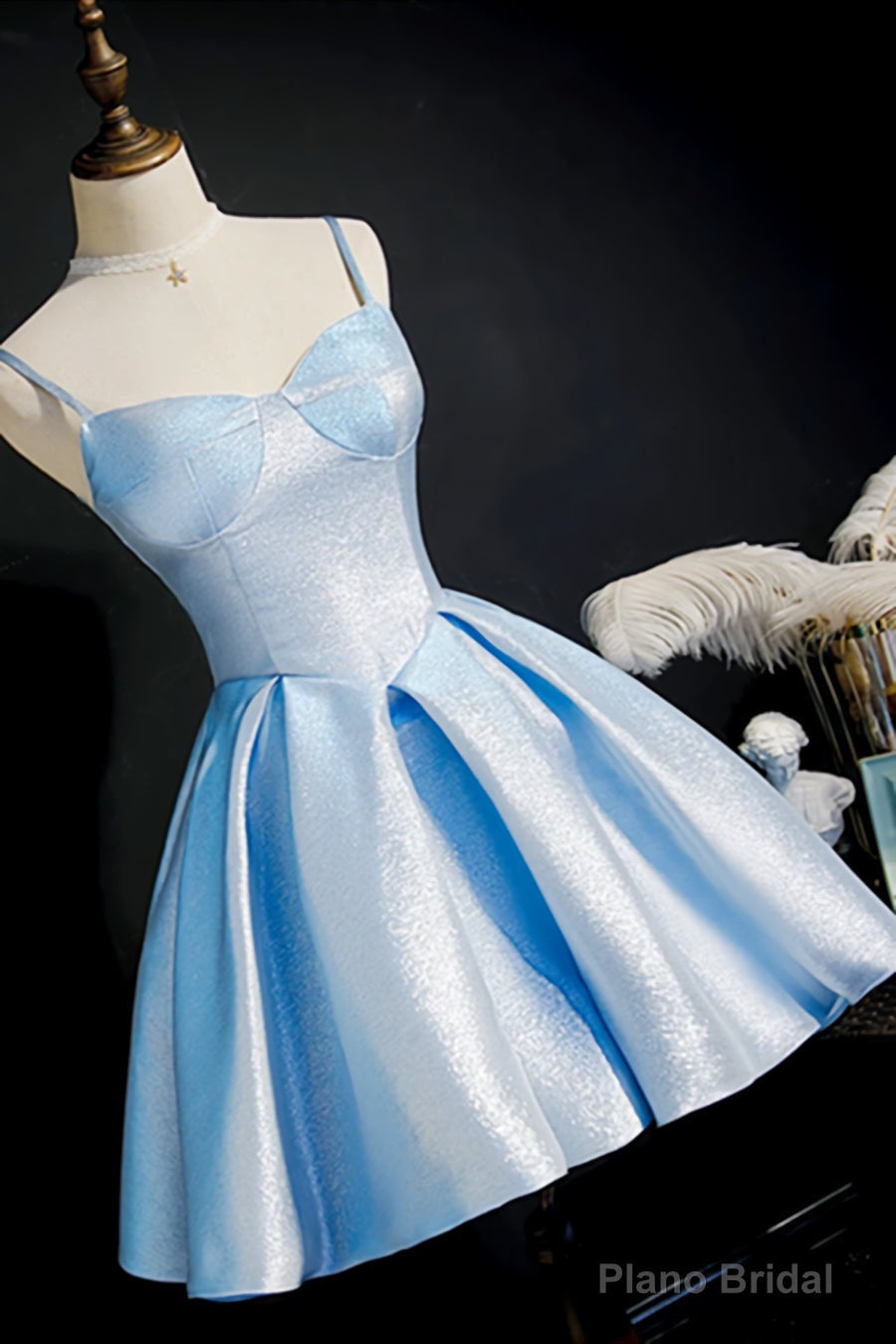 Simple Light Blue Lace Up Back Spaghetti Straps Short Homecoming Dresses,Formal Dresses