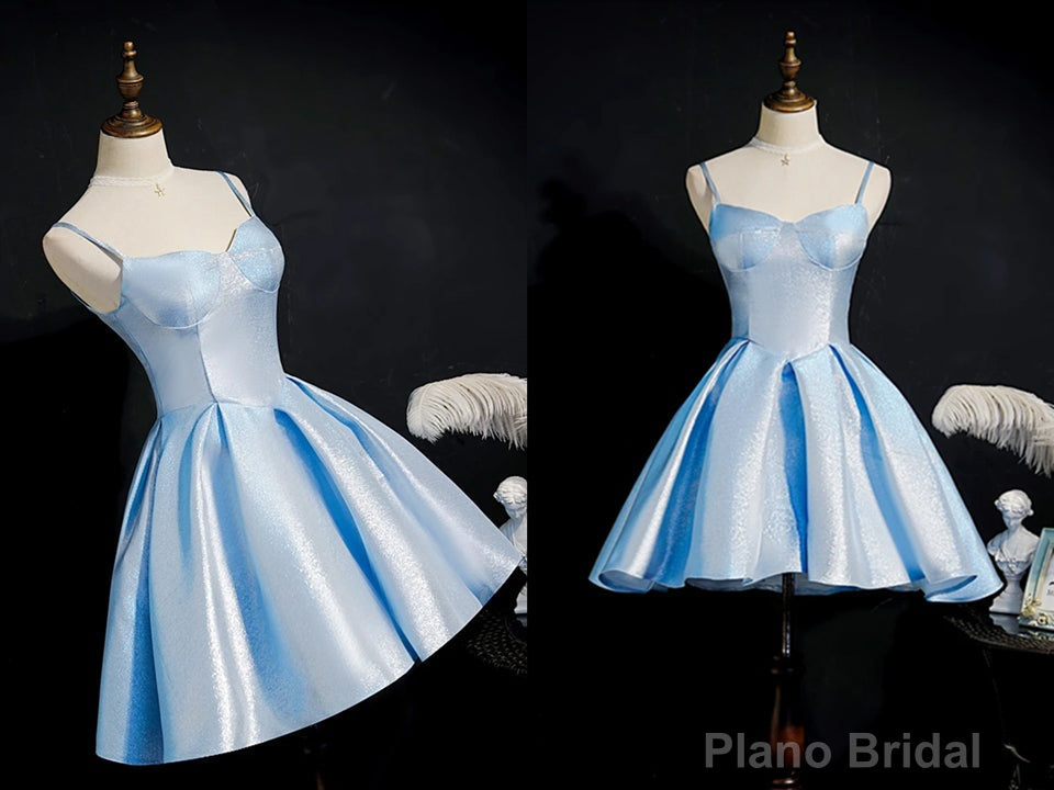 Simple Light Blue Lace Up Back Spaghetti Straps Short Homecoming Dresses,Formal Dresses