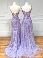 Simple Long Purple Lace Formal Prom Dresses Formal Dresses