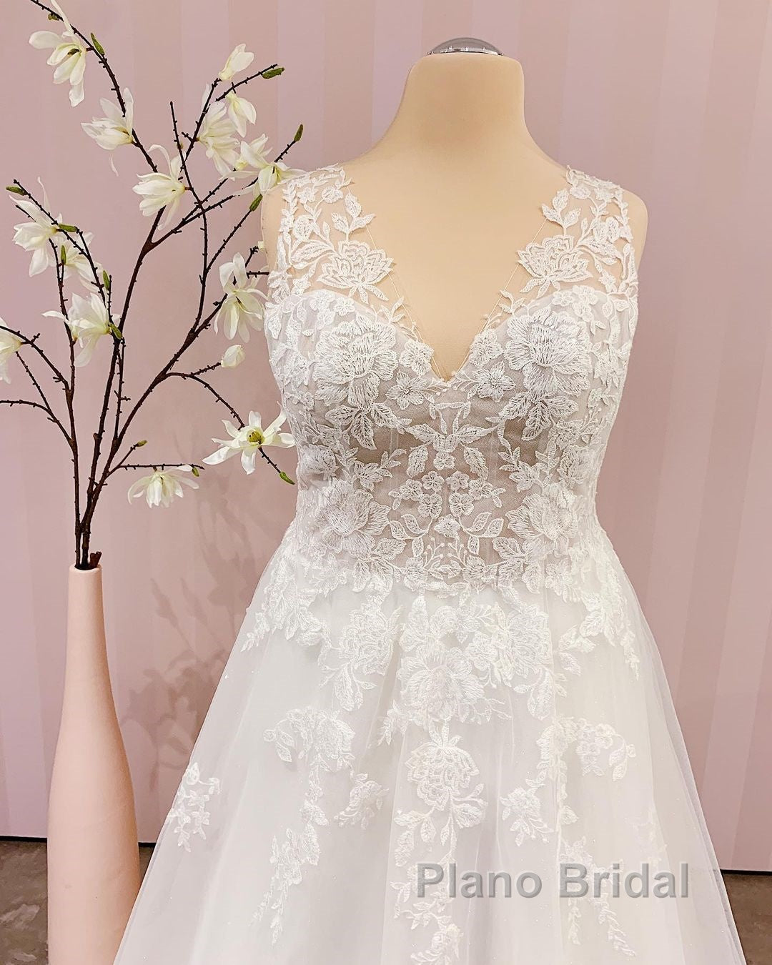 Simple Long V-neck A-Line Backless Wedding Dress With Appliques Lace Secondary image
