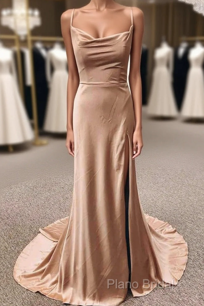 Simple Long Wedding Guest Dresses Sheath Satin Formal Dresses Main image