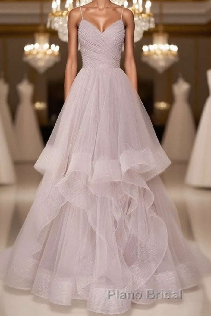 Simple Lotus root starch tulle long Formal Prom dress, tulle evening dress Main image