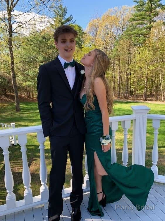 Simple Mermaid Dark Green Slit Long Prom Dresses Formal Dress Main image