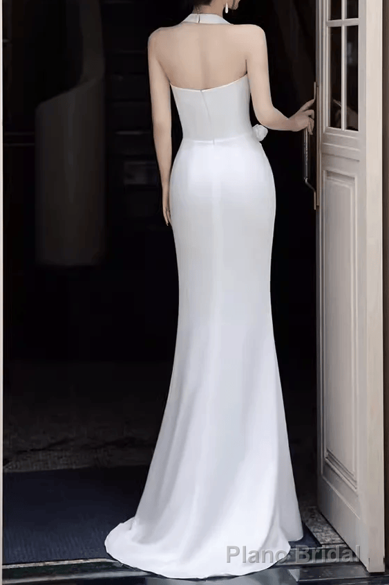 Simple Mermaid Halter Long White Prom Dresses