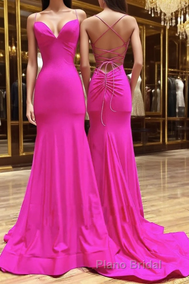 Simple Mermaid Long Formal Prom Dresses, Backless Satin Long Evening Dresses
