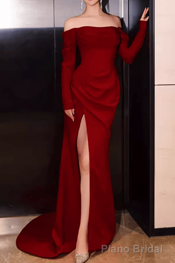 Simple Mermaid Off The Shoulder Long Red Prom Dress Secondary image