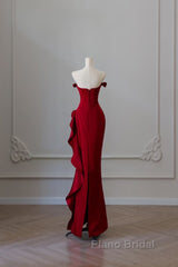 Simple Mermaid Off The Shoulder Neckline Burgundy Sequin Long Party Dresses Formal Prom Dresses