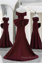 Simple Mermaid Satin Burgundy Long Formal Prom Dresses, Burgundy Long Formal Dresses