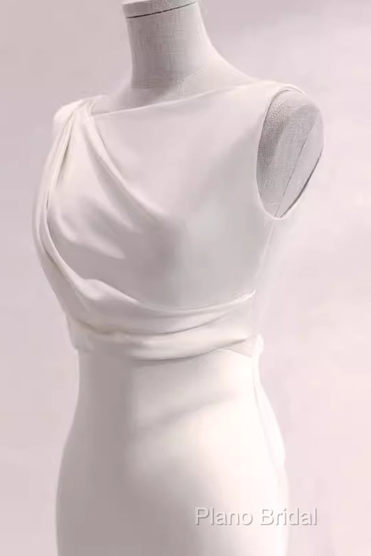 Simple Mermaid Satin White Long Wedding Dresses Brides Dresses