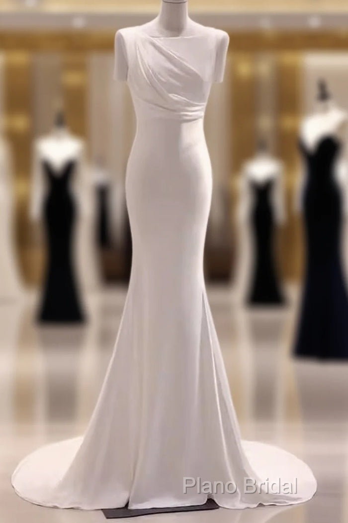 Simple Mermaid Satin White Long Wedding Dresses Brides Dresses