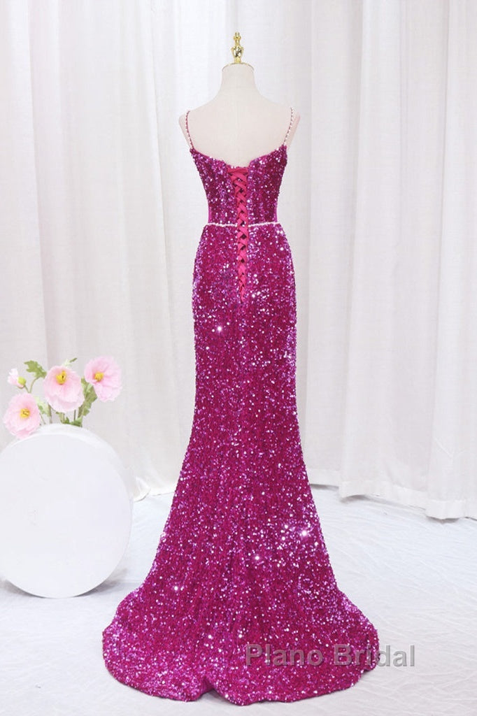 Simple Mermaid Sequin Long Formal Prom Dresses, Sequin Long Evening Dresses Secondary image