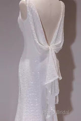 Simple Mermaid Spaghetti Straps Sequin White Long Wedding Dresses