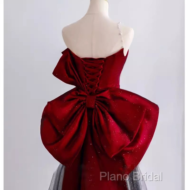 Simple Mermaid Strapless Burgundy Floor Length Formal Prom Dresses