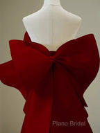 Simple Mermaid Strapless Long Red Formal Prom Dresses Formal Dresses