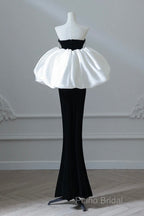 Simple Mermaid Velvet Puff Sleeves Black Long Formal Prom Dresses, Black Formal Dresses