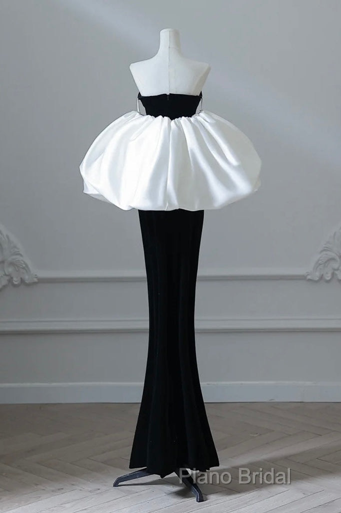 Simple Mermaid Velvet Puff Sleeves Black Long Formal Prom Dresses, Black Formal Dresses