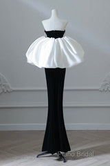 Simple Mermaid Velvet Puff Sleeves Black Long Formal Prom Dresses, Black Formal Dresses