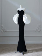 Simple Mermaid Velvet Puff Sleeves Black Long Formal Prom Dresses, Black Formal Dresses