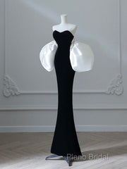 Simple Mermaid Velvet Puff Sleeves Black Long Formal Prom Dresses, Black Formal Dresses
