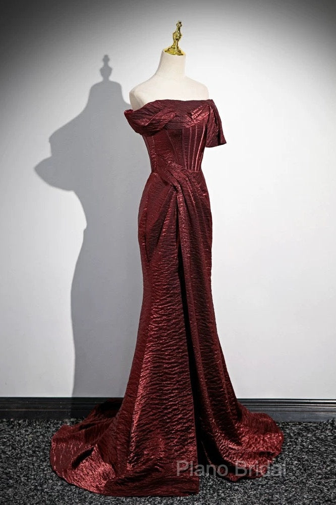 Simple Off Shoulder Burgundy Long Formal Prom Dresses, Burgundy Long Formal Dresses Secondary image