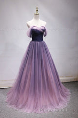 Simple off shoulder tulle long Formal Prom dress, tulle formal dress