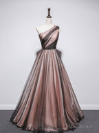 Simple One Shoulder Tulle Long Prom Dresses, A line Tulle Evening Dress