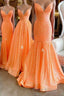 Simple Orange sequin long Formal Prom dress orange long evening dress
