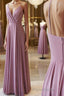Simple pink chiffon long Formal Prom dress, pink evening dress