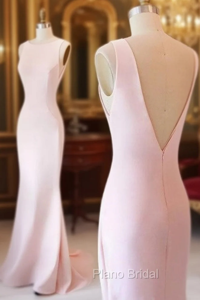 Simple Pink Mermaid Long Formal Prom Dresses, Pink Formal Dresses For Teens Main image