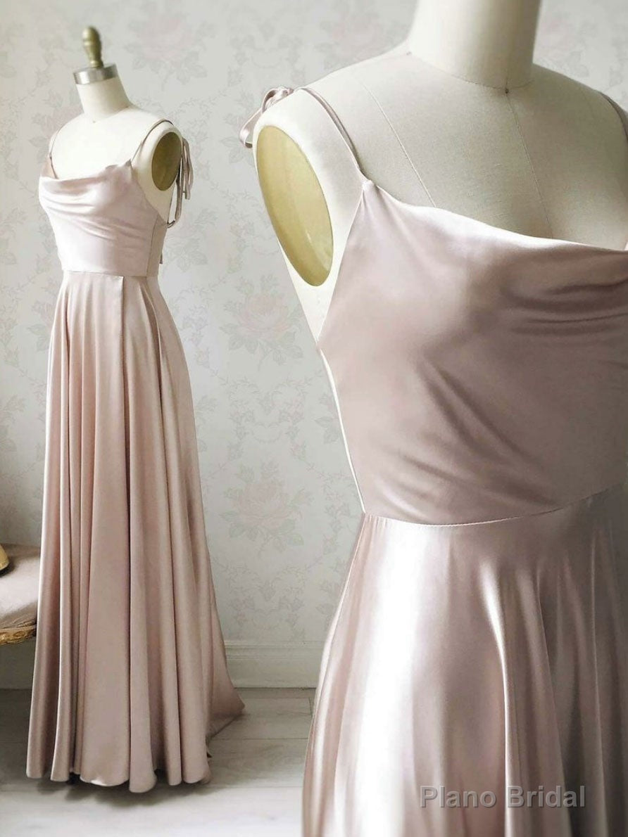 Simple pink satin long prom dress , satin evening dress Main image