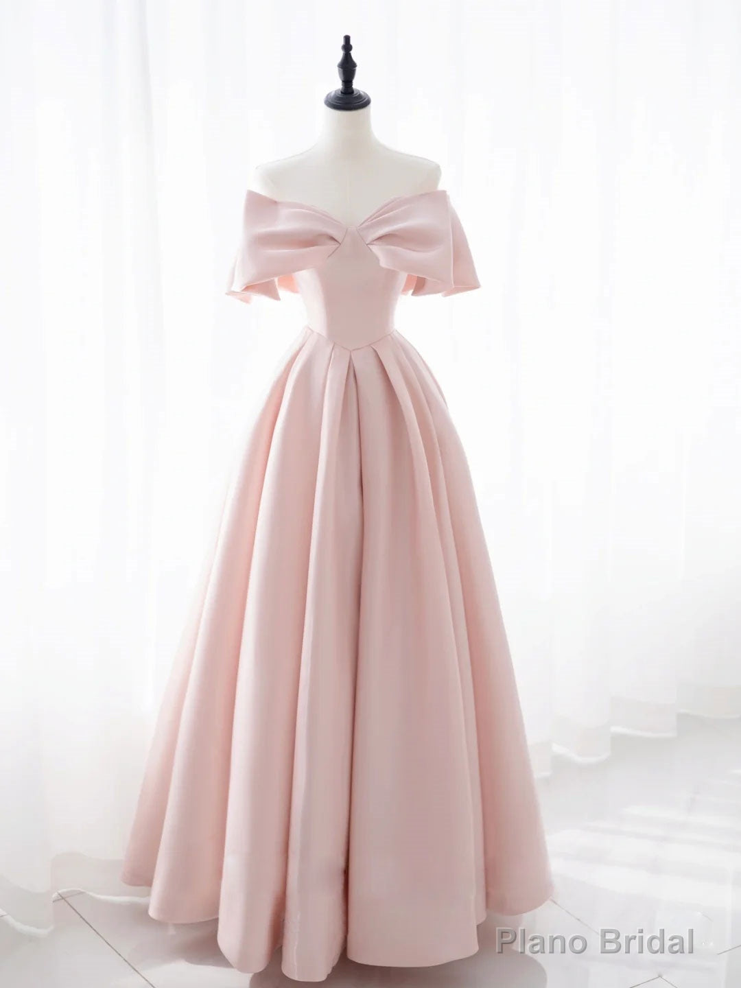 Simple Pink Satin Long Prom Dresses, Pink Bridesmaid Dresses Main image