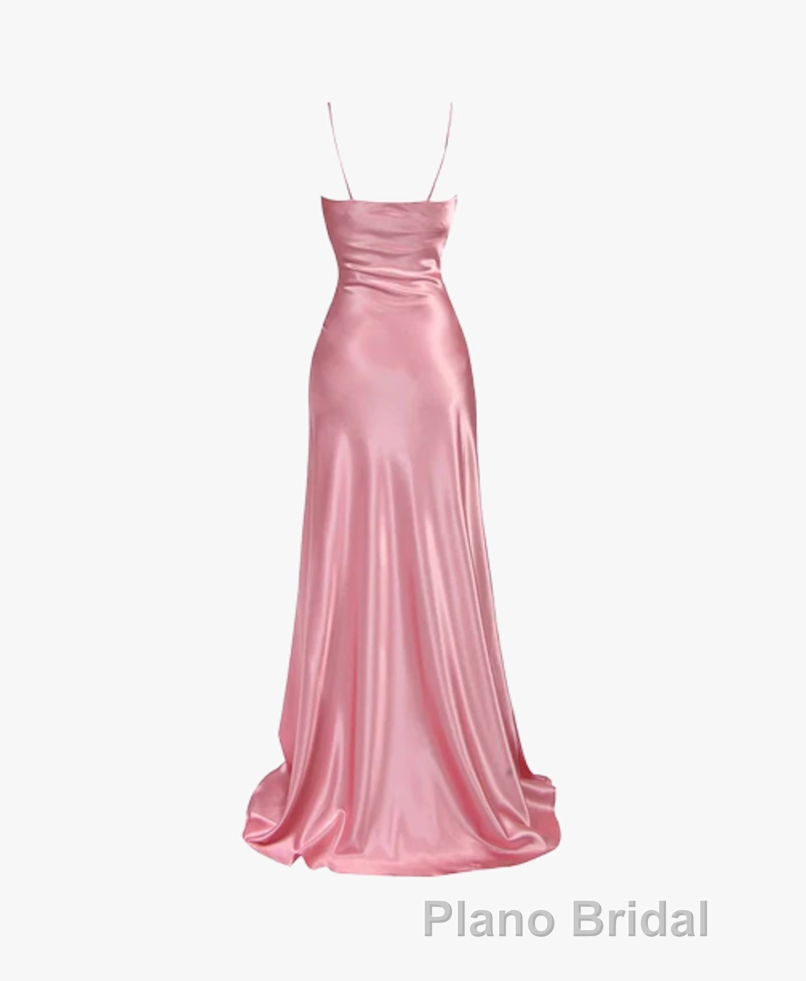 Simple Pink Spaghetti Straps Long Formal Prom Dresses with Split