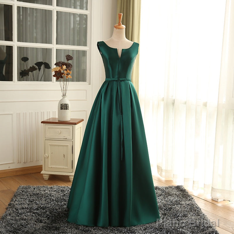 Simple Pretty Green Satin Long Party Dress Prom Dress, Green Evening Formal Dresses Main image