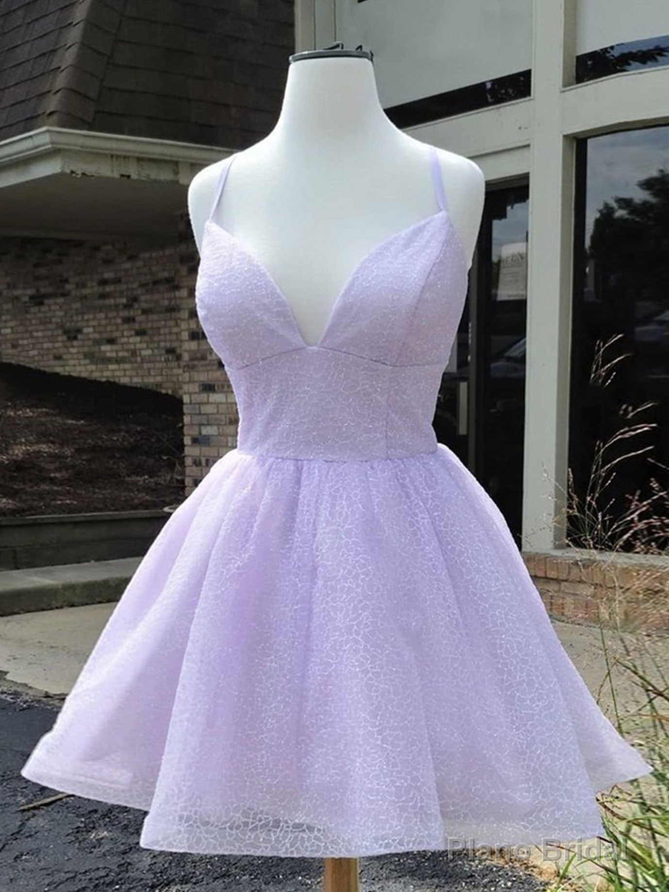 Simple Purple V Neck Tulle Short Prom Dresses, Purple Homecoming Dresses Main image