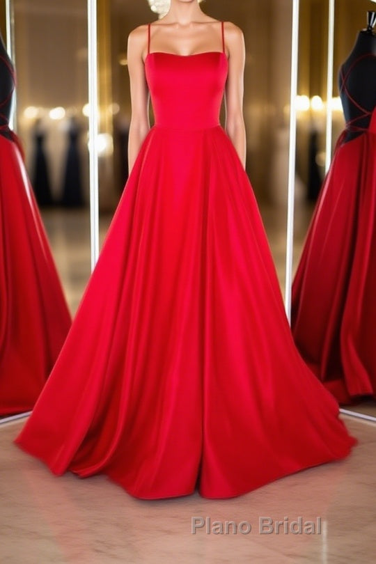 Simple red satin long Formal Prom dress, red backless long evening dress