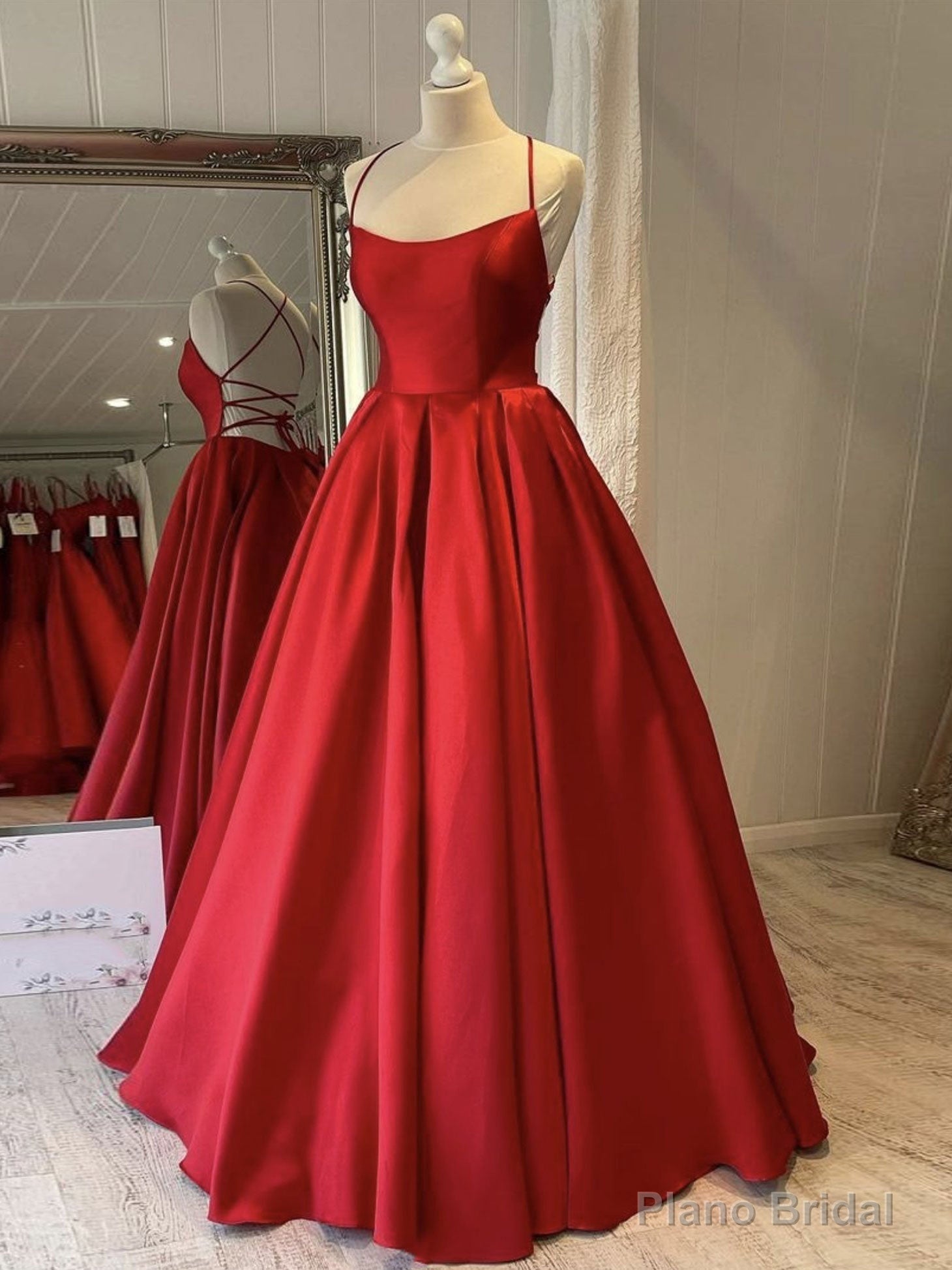 Simple red satin long prom dress, red evening dress Secondary image