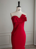 Simple Red Satin Mermaid Long Prom Dress, Red Formal Evening Dress