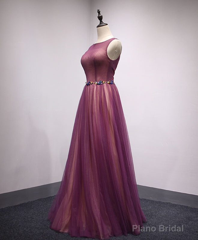 Simple Round Neck Tulle Long Prom Dress, Formal Dress Main image