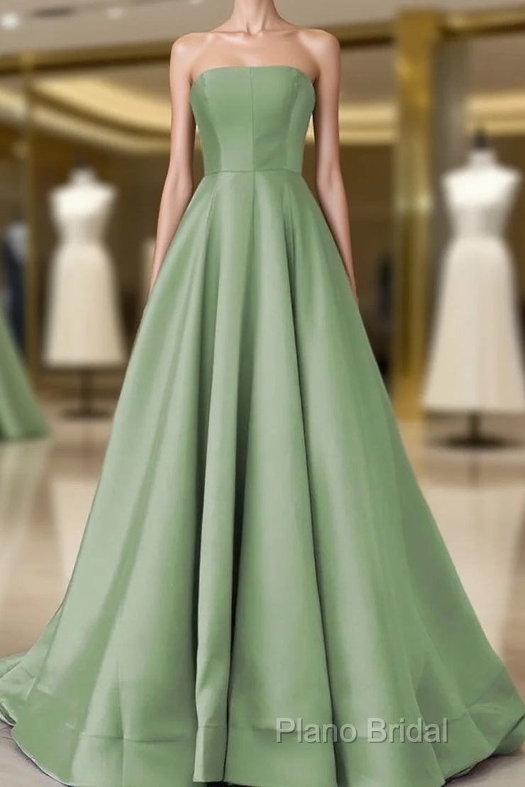 Simple Sage Green Satin Bridesmaid Dresses Strapless Floor Length Formal Prom Gown For Bridal Party Main image
