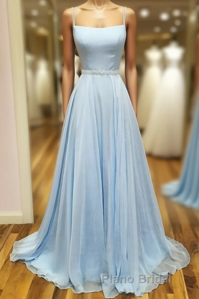 Simple satin blue long Formal Prom dress, blue evening dress Main image