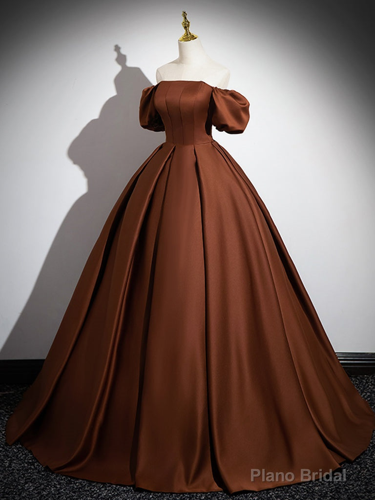 Simple Satin Brown Long Prom Dress, Brown Long Evening Dress Secondary image