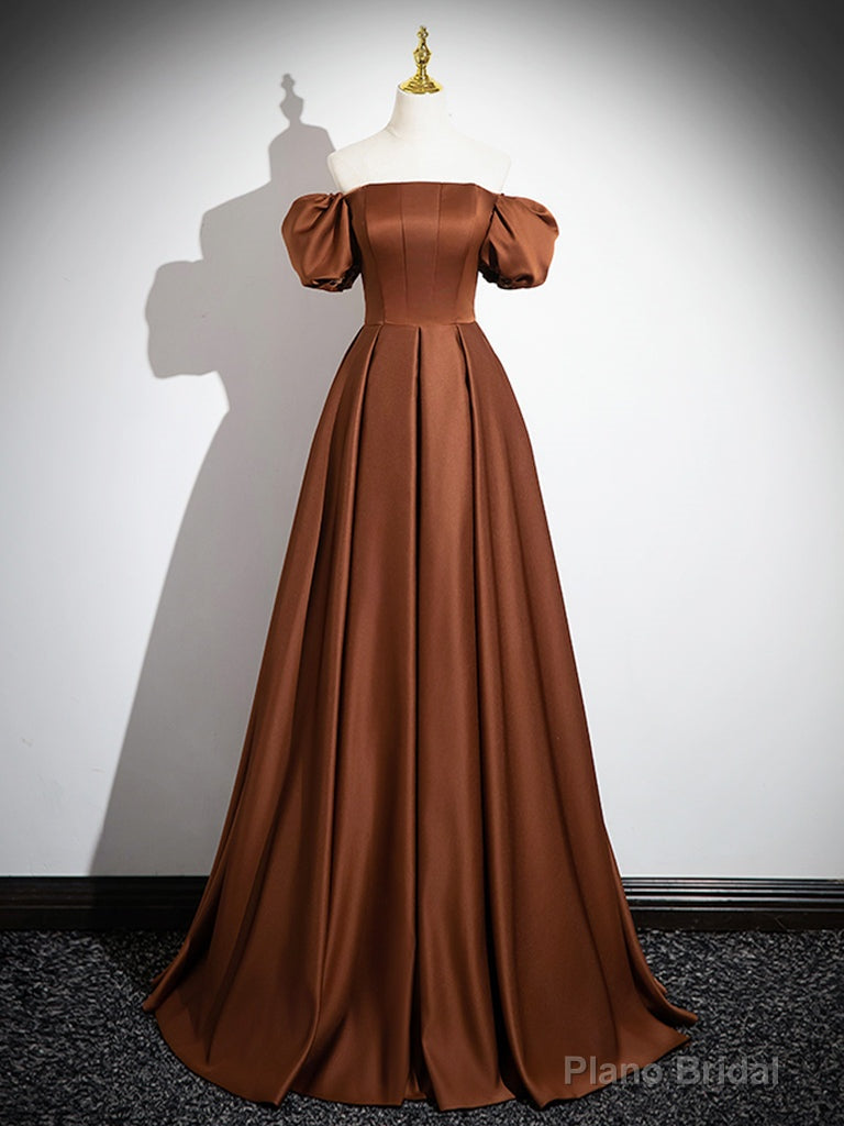 Simple Satin Brown Long Prom Dress, Brown Long Evening Dress Main image