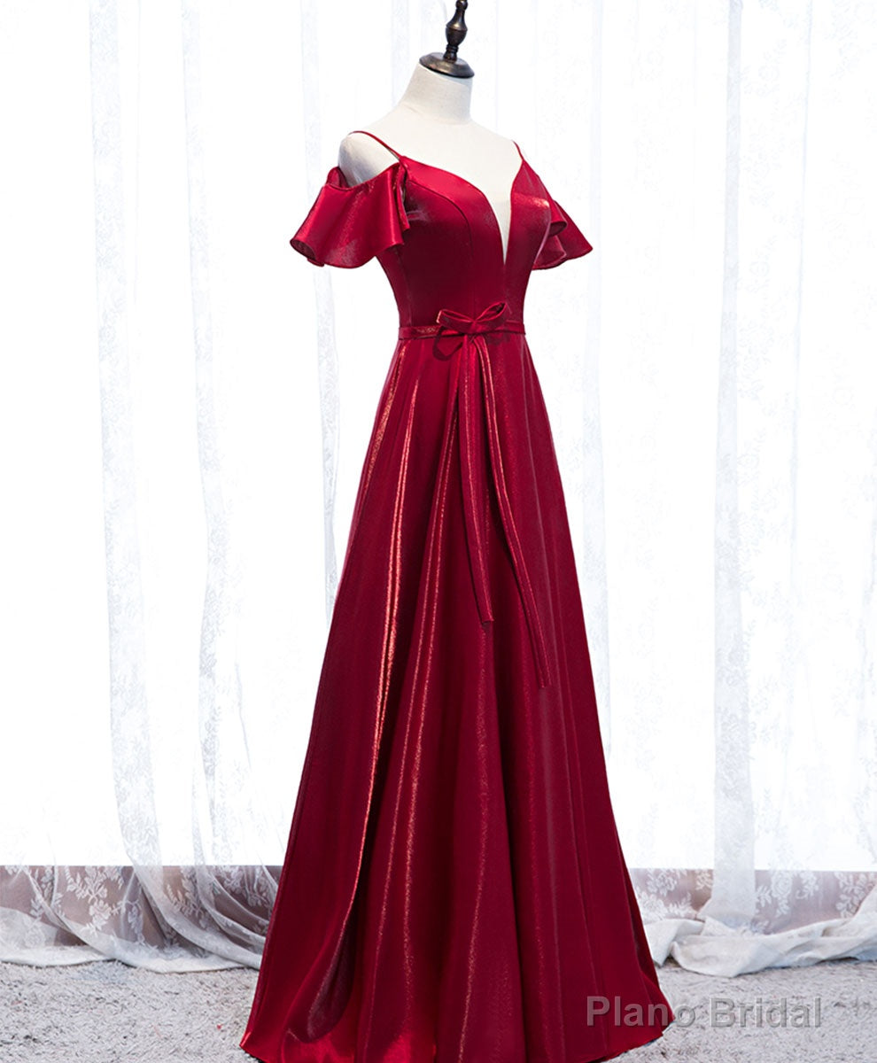 Simple Satin Burgundy Long Prom Dress Burgundy Formal Dress Main image