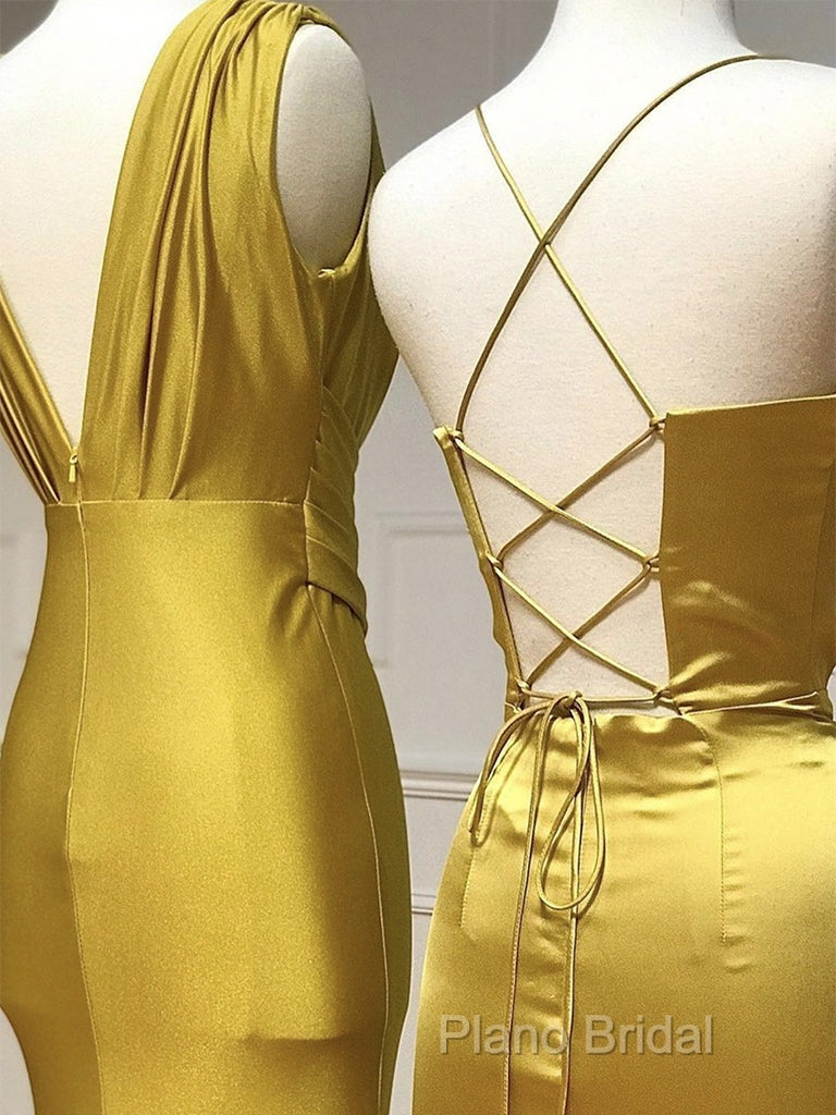 Simple Satin Gold Long Formal Prom Dresses, Gold Satin Long Formal Dresses Secondary image