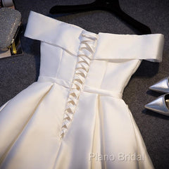 Simple Satin Off Shoulder Short Party Dresses, Homecoming Dresses