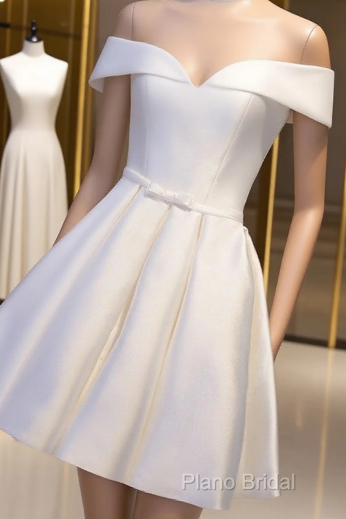 Simple Satin Off Shoulder Short Party Dresses, Homecoming Dresses Main image