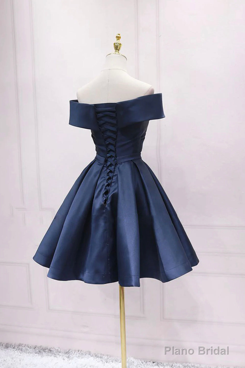 Simple Satin Short Prom Dress, Off Shoulder Blue Party Dress