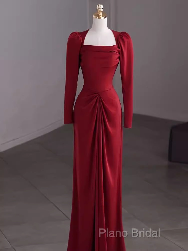 Simple Sheath Long Sleeves Red Formal Prom Dresses Formal Dresses Secondary image